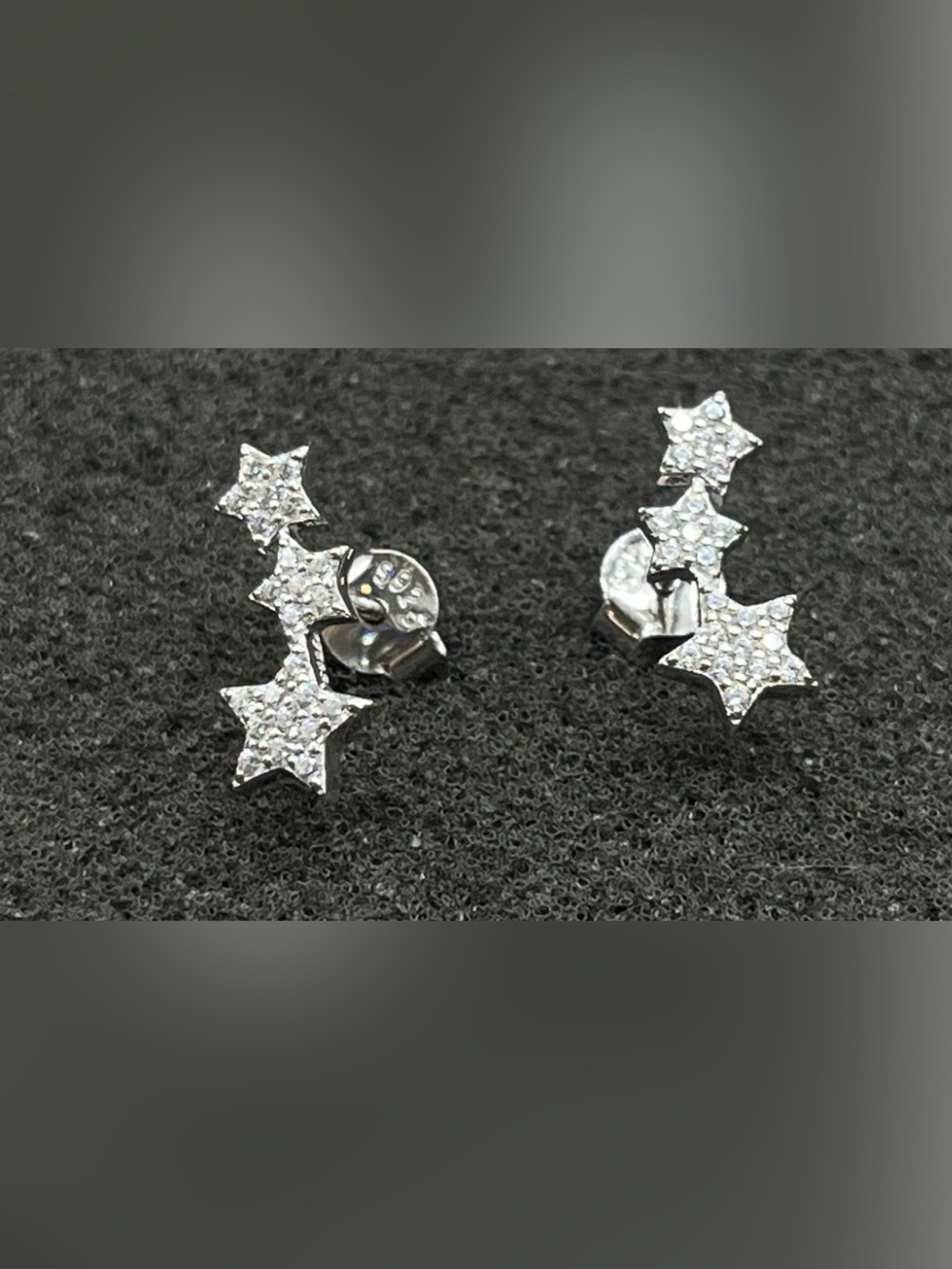 925 SS triple-star stud climber earrings with pave-set clear stones